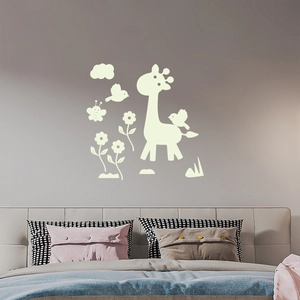 Luminous wall stickers with cartoon giraffe and birds for baby room decoration