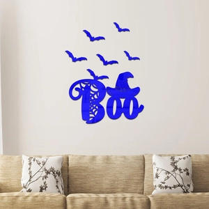 Royal blue Halloween BOO sign and bat wall stickers for home living room decor