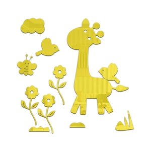 Macro detail of yellow giraffe acrylic 3D mirror wall stickers for kids room decor