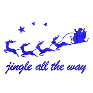 Adesivo murale in acrilico blu con Babbo Natale, renne e testo Jingle all the way
