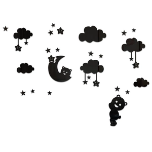 Stickers muraux 3D miroir nuage étoile lune avec petit ours pour déco de chambre