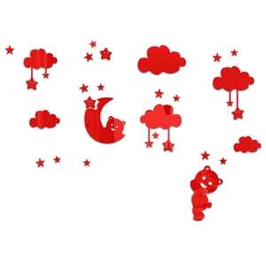 Composants détaillés du kit stickers muraux 3D acrylique rouge nuage lune ours