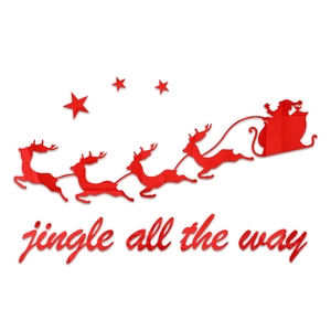 Dettaglio di adesivi murali in acrilico rosso con Babbo Natale, renne e Jingle All The Way
