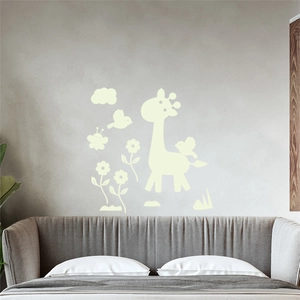 Luminous giraffe and birds wall stickers for kids bedroom decor with glowing effect