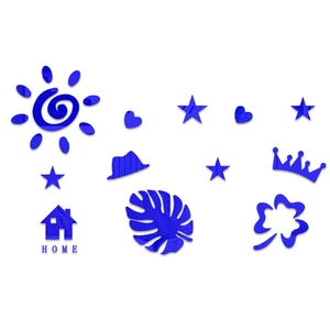 Detailed view of blue mirror acrylic wall stickers with sun star heart and home motifs