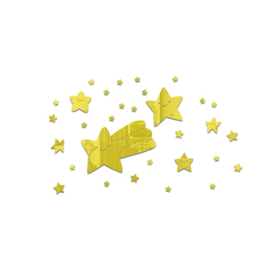 Detail of 3D gold acrylic star wall stickers with cute smiley faces for room decor
