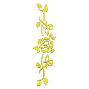 Detailed view of 3D gold mirror acrylic rose and vine wall sticker with glossy finish