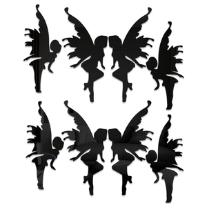 Set of 8 3D acrylic mirror fairy wall stickers in black silhouette for kids bedroom decor