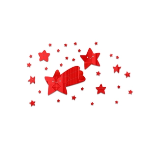 Macro shot of red acrylic star mirror wall stickers with cute emoji and glossy finish