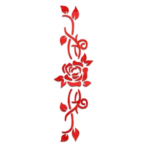 Close-up of 3D red acrylic rose wall stickers with glossy mirror finish and floral vine detail