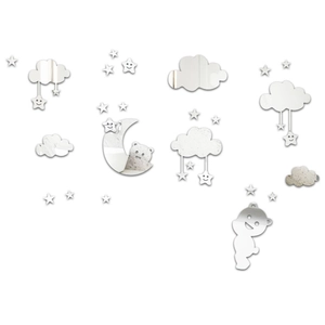Kit stickers muraux miroir 3D nuages et lune pour décoration chambre d'enfant