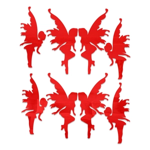 Detail of 8 red 3D mirror acrylic fairy wall stickers with butterfly wings