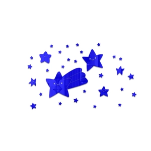 Detailed view of blue acrylic star wall stickers with 3D reflective surface and cute faces
