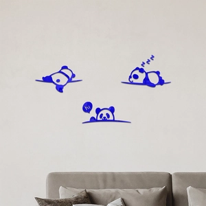 Blue acrylic panda wall stickers in sleeping and waving poses for nursery home decor