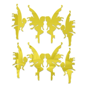 Detailed set of golden acrylic fairy mirror wall stickers with wings and 3D reflection