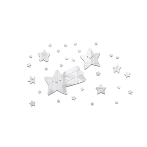 Detailed view of silver mirror star wall stickers with cute facial expressions