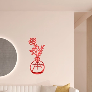 3D acrylic mirror wall sticker featuring red roses in a vase for home living room decor