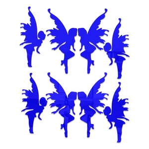 Set of 8 blue mirrored acrylic fairy wall stickers with reflective butterfly accents