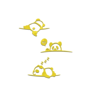 Three-piece yellow acrylic panda wall decals featuring hi and sleeping poses for room decor