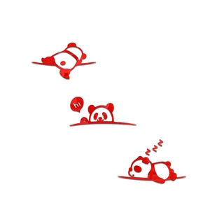 Three-piece red acrylic 3D panda wall stickers with mirror finish for home decoration