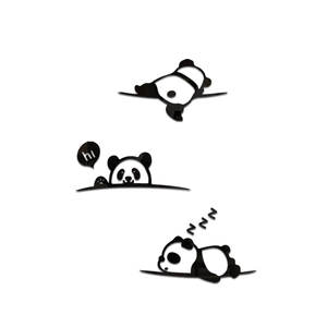 Detailed view of 3D acrylic panda wall stickers featuring sleeping and waving poses