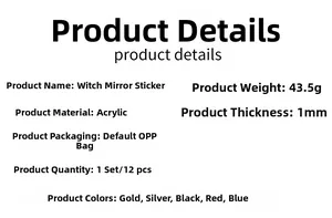 Detailed technical specifications for 1mm thick 3D acrylic witch mirror wall decals set