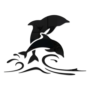 Black acrylic 3D dolphin mirror wall stickers for living room decor and TV background