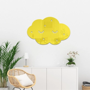 Yellow cloud acrylic mirror wall sticker with star patterns for modern home decor