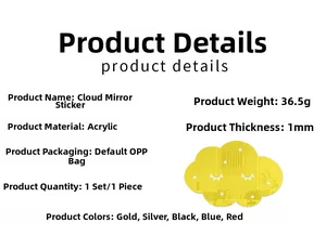 Detailed specs of cloud acrylic mirror wall stickers with 1mm thickness and five colors