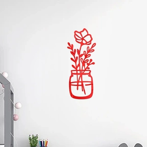 Detailed view of red 3D acrylic mirror wall decal with minimalist flower vase design