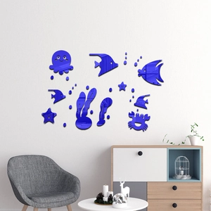 Modern 3D blue acrylic ocean animal wall stickers for living room and bedroom decor