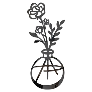 Minimalist 3D black acrylic mirror wall sticker featuring floral vase art design