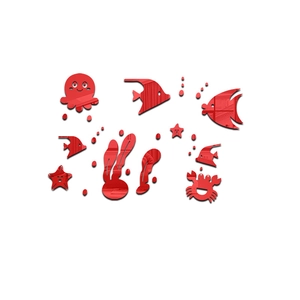 Red 3D acrylic ocean animal wall stickers set including octopus and tropical fish