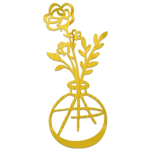 Golden 3D acrylic flower vase wall sticker with polished mirror finish for modern home decor