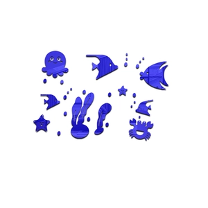 Detail of 3D ocean theme acrylic mirror wall stickers with fish and octopus elements