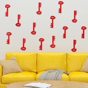 Pegatinas de pared 3D de espejo con forma de llave roja para decorar el salón