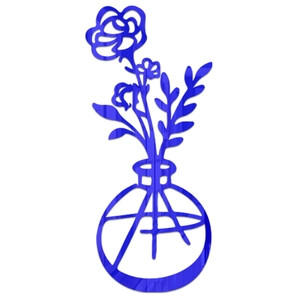 Blue acrylic 3D mirror wall sticker featuring a minimalist flower in a round vase design