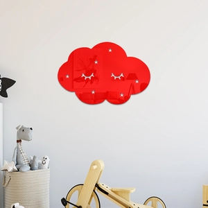 Red cloud acrylic wall mirror with eyelash pattern and stars for children's room decor