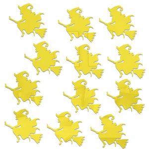 Set of 12 yellow acrylic witch silhouette wall stickers for Halloween party decorations