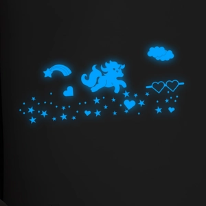 Adesivi murali unicorno blu luminoso con stelle e arcobaleno per cameretta dei bambini