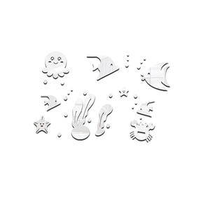Detailed macro view of 3D acrylic mirror wall stickers with marine life and ocean elements