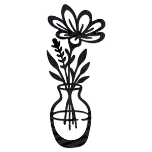 Detailed view of black 3D acrylic flower vase wall art with textured hollow-out design