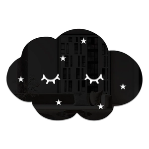 Cloud shaped black acrylic mirror wall sticker with eyelash and star cutout design