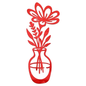 Detail of red acrylic 3D flower vase wall sticker with hollow-out floral design