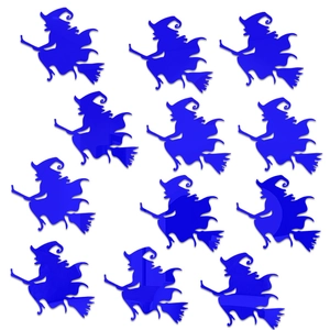 Set of 12 cobalt blue 3D mirror acrylic witch silhouette stickers for Halloween decoration