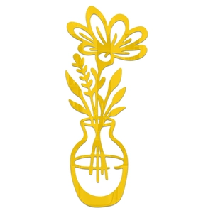 Detailed view of yellow acrylic mirror wall sticker featuring a floral vase and glossy finish