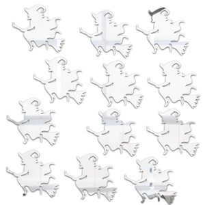 Detail view of 12-piece Halloween mirror acrylic wall stickers showing witch on broomstick
