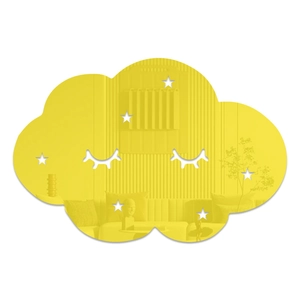 Macro detail of cloud-shaped acrylic wall mirror with eyelash and star hollow patterns