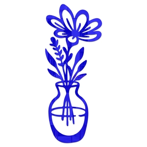 Detail of 3D blue acrylic mirror wall sticker featuring abstract flowers in a vase