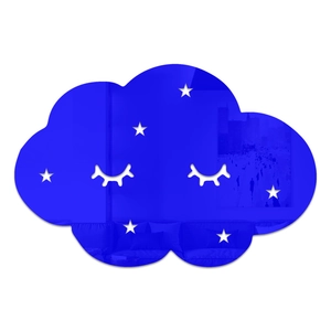 Blue cloud acrylic wall sticker with star patterns and eyelash mirror detail for kids room